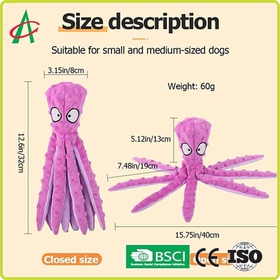 Squeakers를 가진 주문 문어 튼튼한 파괴할 수 없는 견면 벨벳 개 장난감